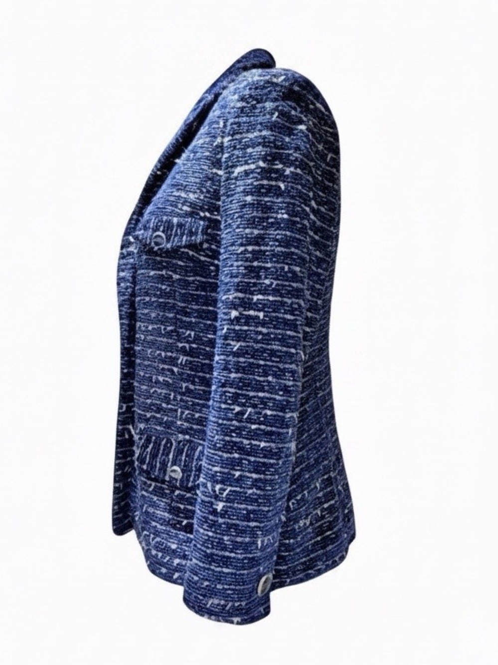 Zenobia Blue Tweed Suit | Chanel-Inspired Textured Blazer & Skirt | Like-New | 8 - Picture 5 of 15